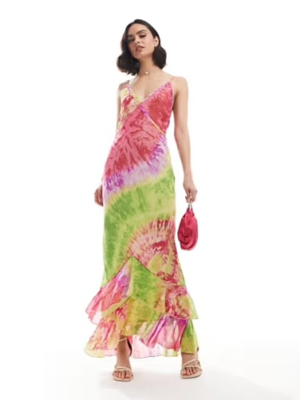 ASOS DESIGN V Neck Tye Dye Strappy Cross Back Maxi - Size 8